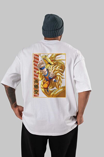 Ankhises DragonBall Goku Anime Back Printed Λευκό μπλουζάκι Oversize 100% βαμ...