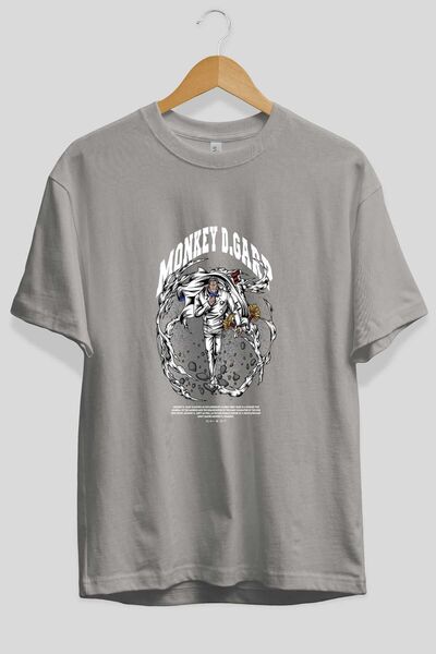 Ankhises Monkey D. Garp Tricou supradimensionat gri cu imprimeu anime, 100% bumbac Bărbați Femei