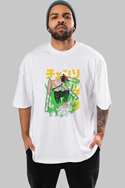 Ankhises CHAINSAWMAN DENJI Аніме Переддрукована біла футболка Oversize для чо...