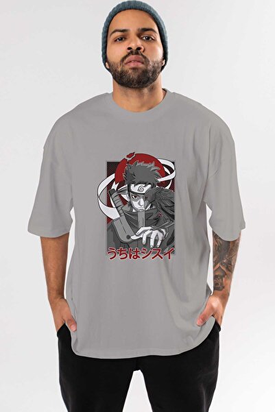Ankhises SHISUI UCHIHA NARUTO Tricou cu imprimeu în față gri supradimensionat...