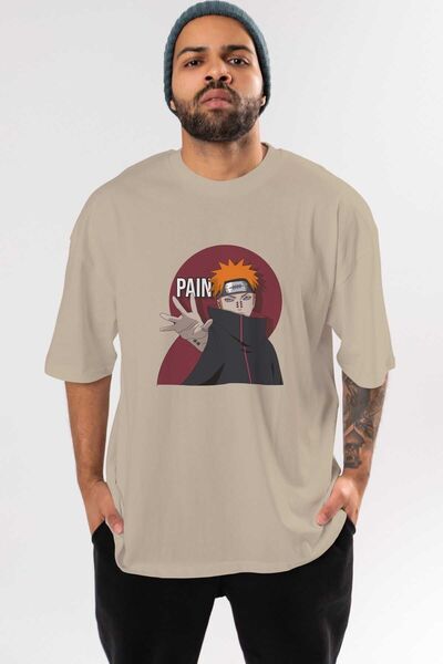 Ankhises PAIN NARUTO Anime Prednja strana Štampano Bež Oversize kroj T-shirt ...