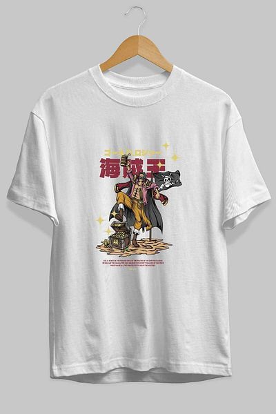 Ankhises Tricou alb oversize cu imprimeu în față Roger Anime Bărbați Femei