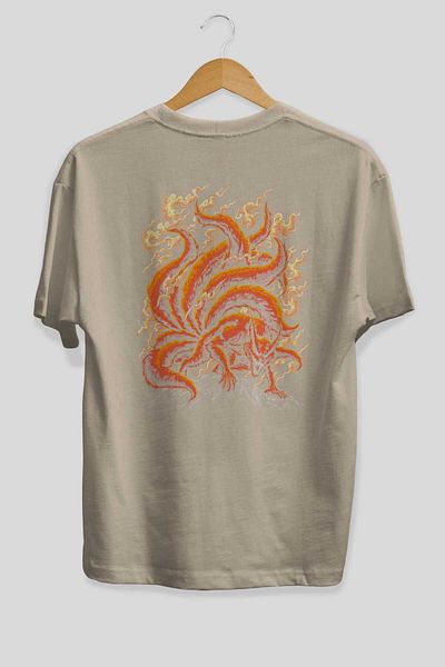 Ankhises NARUTO KYUUBI Anime Print - Bej, 100% bumbac, tricou supradimensionat pentru bărbați și femei