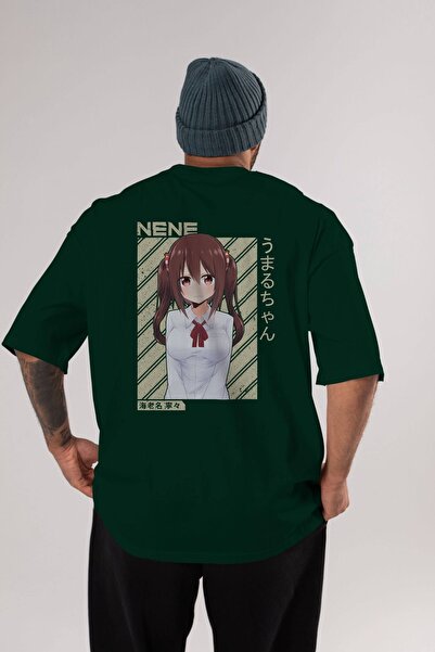 Ankhises Nene Ebina 1 Anime Back Štampano Emerald Green Oversize kroj T-shirt...