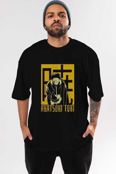 Ankhises AKATSUKI OBITO NARUTO Tricou negru oversize cu imprimeu frontal anim...