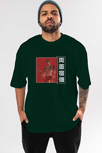 Ankhises Sukuna Ryoumen 3 Muška zelena Oversize kroj T-shirt - Anime prednja ...