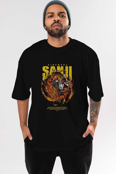 Ankhises Tricou negru supradimensionat cu imprimeu Sanji Anime - Bărbați Femei