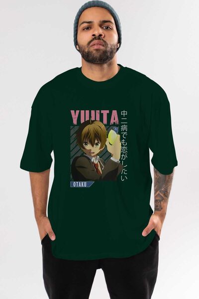 Ankhises Yuuta Togashi 2 Anime Front Štampano Emerald Green Oversize kroj T-s...