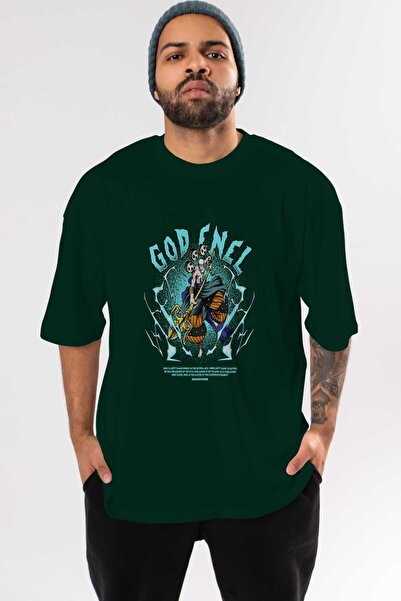 Ankhises Eneru Anime Front Štampano Emerald Green Oversize kroj T-shirt Muška...
