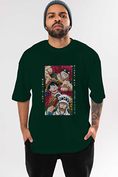 Ankhises SUPER NOVAS one piece Anime Ön Baskılı Zümrüt Yeşili Oversize t-shirt Erkek Kadın