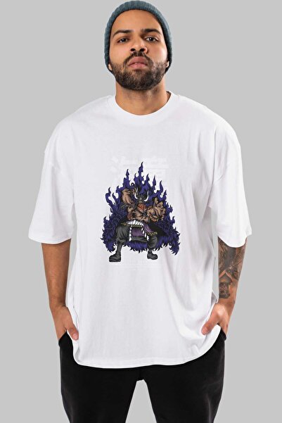 Ankhises Kaido Anime Front Štampano Bela Oversize kroj T-shirt Muškarci Žene