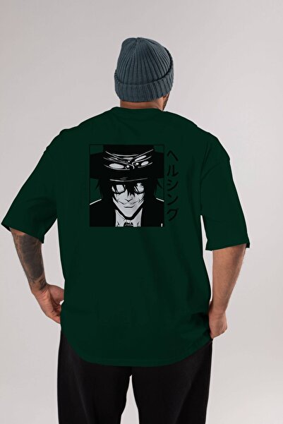 Ankhises Alucard 1 Anime Back Štampano Emerald Green Oversize kroj T-shirt Pa...