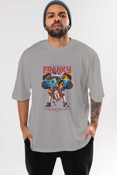 Ankhises Cyborg Franky Tricou supradimensionat gri cu imprimeu anime 100% bumbac Bărbați Femei