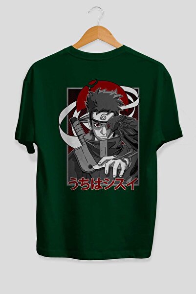 Ankhises SHISUI UCHIHA NARUTO Anime Πίσω Εκτύπωση Σμαραγδένιο Πράσινο Μπλουζάκι Oversize βαμβακερό Ανδρικό Γυναικείο