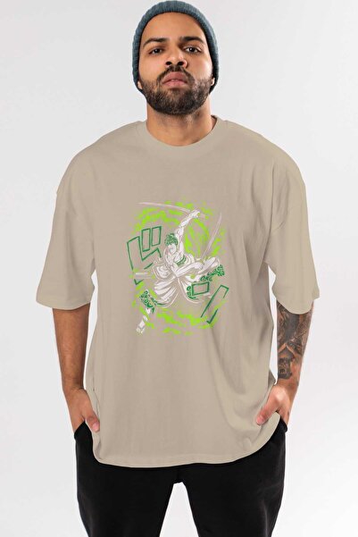 Ankhises ZORO-ONE PIECE (2) Muškarci Žene Oversize kroj Anime Bež T-shirt