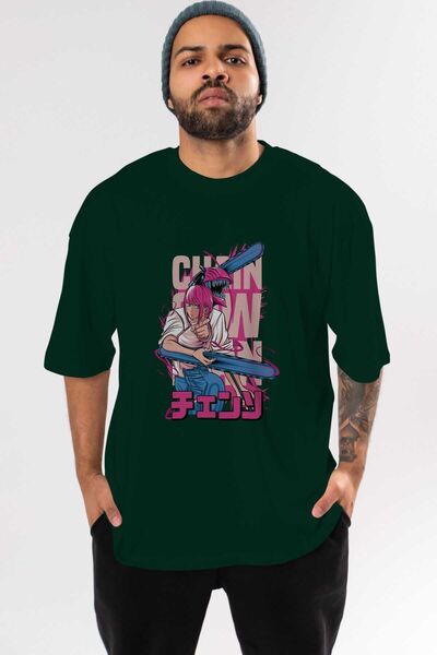 Ankhises DENJI i MAKIMA Anime Front Štampano Emerald Green Oversize kroj T-sh...