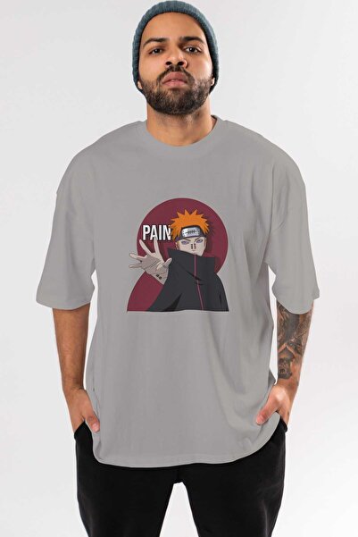 Ankhises PAIN NARUTO Tricou oversize cu imprimeu în față cu anime 100% bumbac...