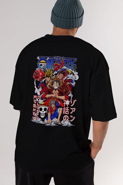 Ankhises MONKEY D. LUFF-ONE PIECE 2 Tricou negru cu imprimeu pe spate anime Bărbați Femei