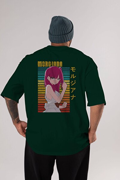 Ankhises Morgiana 3 Anime Back Štampano Emerald Green Oversize kroj T-shirt P...