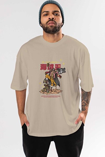 Ankhises Roger Anime Front Štampano Bež Oversize kroj T-shirt Muškarci Žene