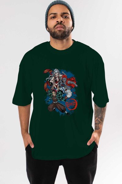 Ankhises TANJIRO, AKAZA, DAKI Anime Front Štampano Emerald Green Oversize kro...