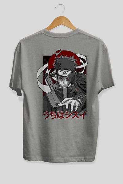 Ankhises SHISUI UCHIHA NARUTO Anime Πίσω Μπλουζάκι με στάμπα γκρι Oversize 100% βαμβάκι Ανδρικά Γυναικεία