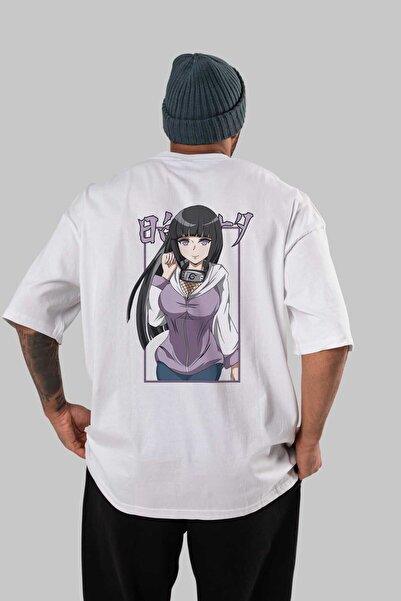 Ankhises Hinata NARUTO Anime Spate Printed Alb Tricou Oversize 100% bumbac bă...