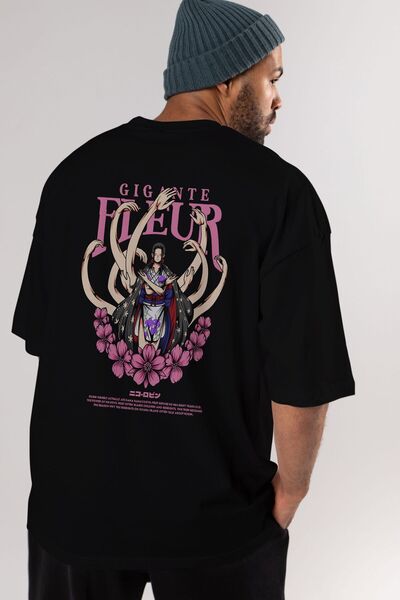 Ankhises Gigante Fleur Anime Spate Imprimat Negru Tricou Oversize Bărbați Femei