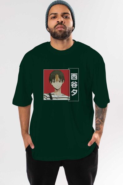 Ankhises Yuu Nishinoya 1 Anime Front Štampano Emerald Green Oversize kroj T-s...