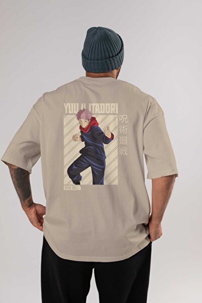 Ankhises Yuuji Itadori 1 Anime Leđa Štampano Bež Oversize kroj T-shirt 100% p...