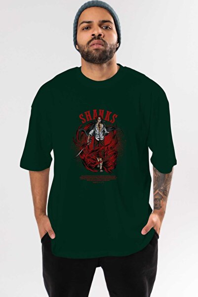 Ankhises Shanks Anime Front Štampano Emerald Green Oversize kroj T-shirt Mušk...