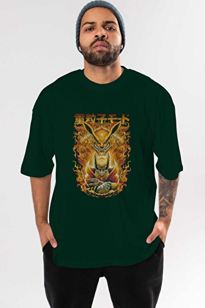 Ankhises НАРУТО КЈУБИ 1 Аниме унапред Štampano смарагдно зелена T-shirt Overs...