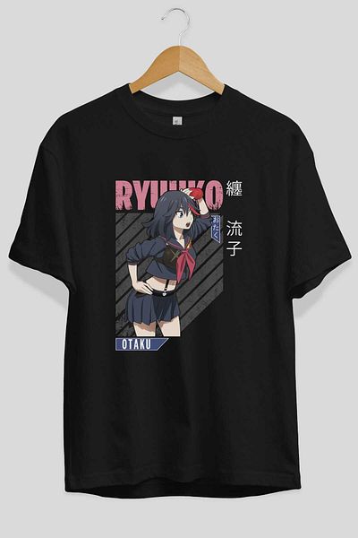 Ankhises Ryuuko Matoi 6 Tricou negru oversize cu imprimeu în față Anime Bărbați Femei