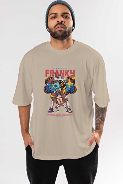 Ankhises Kiborg Franky Anime Prednja Štampano Bež Oversize kroj T-shirt Muška...