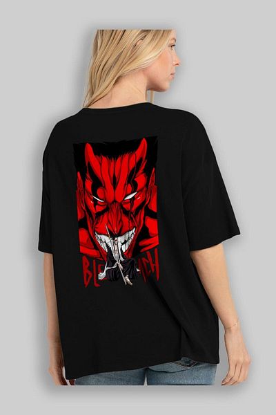 Ankhises Kenpachi Zaraki BLEACHAnime Tricou negru oversize cu imprimeu pe spate Bărbați Femei