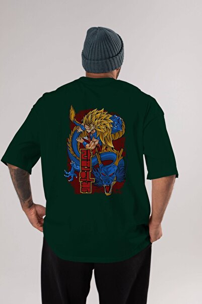 Ankhises DRAGON BALL Z Anime Back Štampano Emerald Green Oversize kroj T-shir...