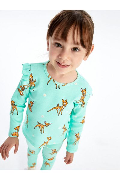 LC Waikiki LCW baby Crew Neck Bambi Printed Baby Girl T-Shirt and Leggings 2-Piece Set
