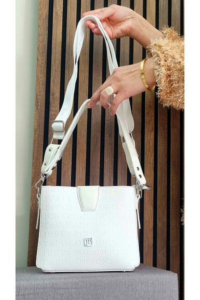 Just Polo حقيبة كتف ويد نسائية رمادية اللون منقوشة بسحاب للإغلاق ومطبوعة منقوشة Just & Polo