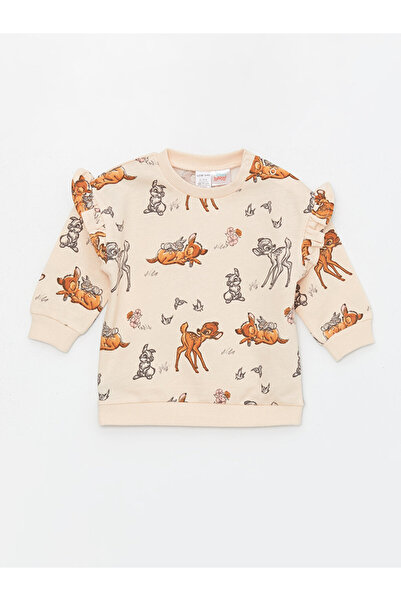 LC Waikiki LCW baby Crew nyakú, hosszú ujjú, Bambi nyomattal ellátott, kislány pulóver és leggings 2 részes készlet