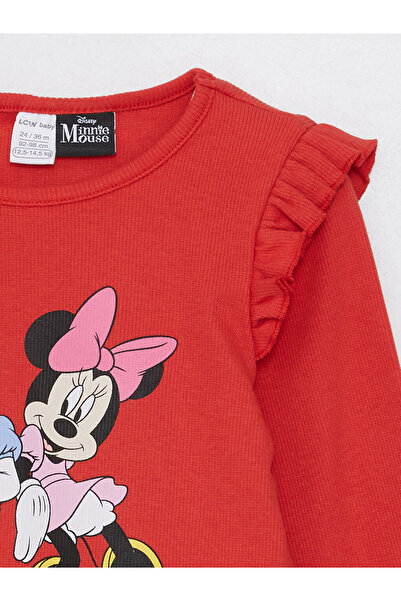LC Waikiki Baby Crew Neck hosszú ujjú Minnie Mouse nyomott pamut baba póló 2 darabos csomag