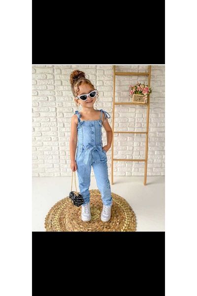 Starqızpaltarı Salopeta din denim pentru fete din lycra cu dantela in talie