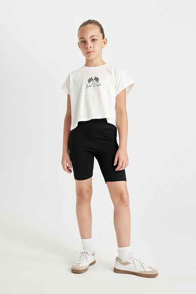 DeFacto Bedrucktes Kurzarm-T-Shirt für Mädchen, Biker-Leggings, 2-teiliges Set D0070a824hs