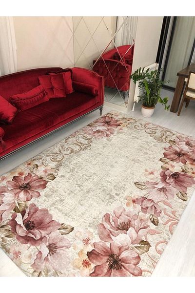 MEKA TEKSTİL Silk Velvet Poppy Model Carpet Cover - Elastic Case