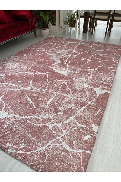 MEKA TEKSTİL Рожевий мармуровий килим з еластичною облямівкою з шовкового оксамиту