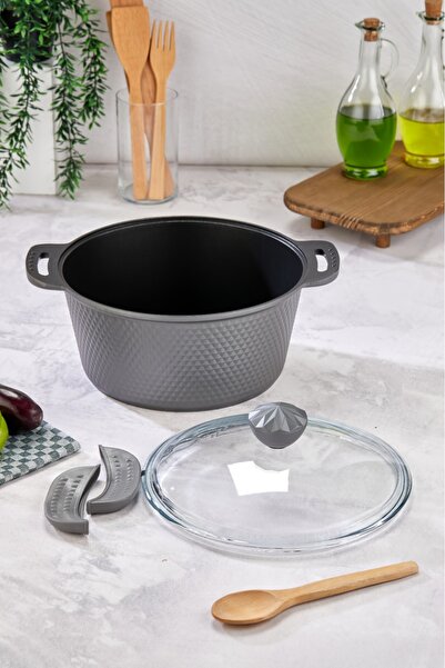 Cooker 28 Cm Crystal Series - Cast Iron Granite Deep Pot with Silicone Handle