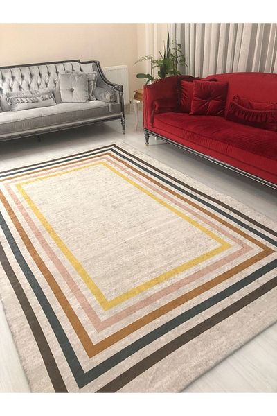 MEKA TEKSTİL New Colorful Frame Model Elastic Velvet Carpet Cover