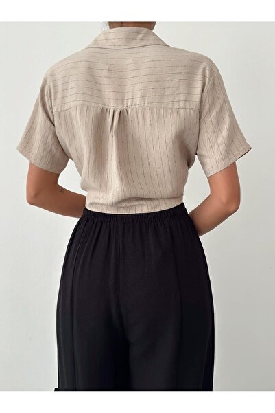 Quzu Cămașă de in bej - cu dungi