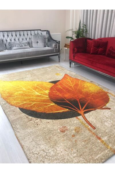MEKA TEKSTİL Silk Velvet Elastic New 3D Leaf Model Carpet Cover/Cover