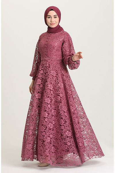 sefamerve 5477-04 Model Dried Rose Lace Evening Dress