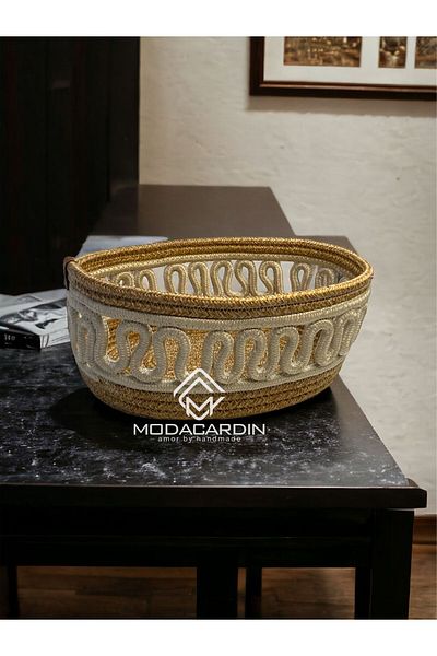 ModaCardin Jute Wicker Septet Organizer - Κεντημένο καλάθι ψωμιού και φρούτων